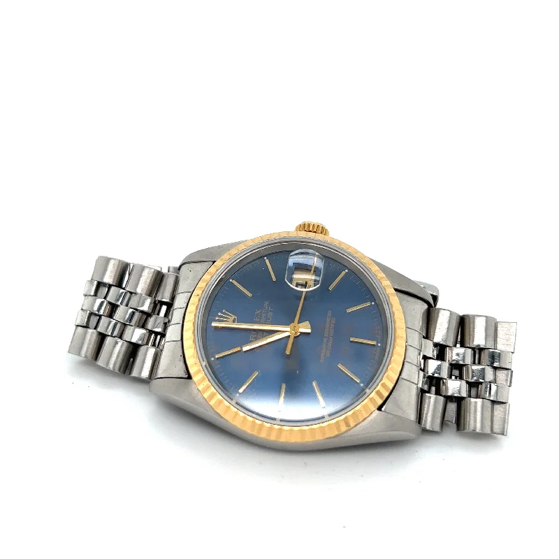 Stunning necklaces and pendants with turquoise and gold for a vibrant, earthy look-1994 Rolex Datejust 36 Blue