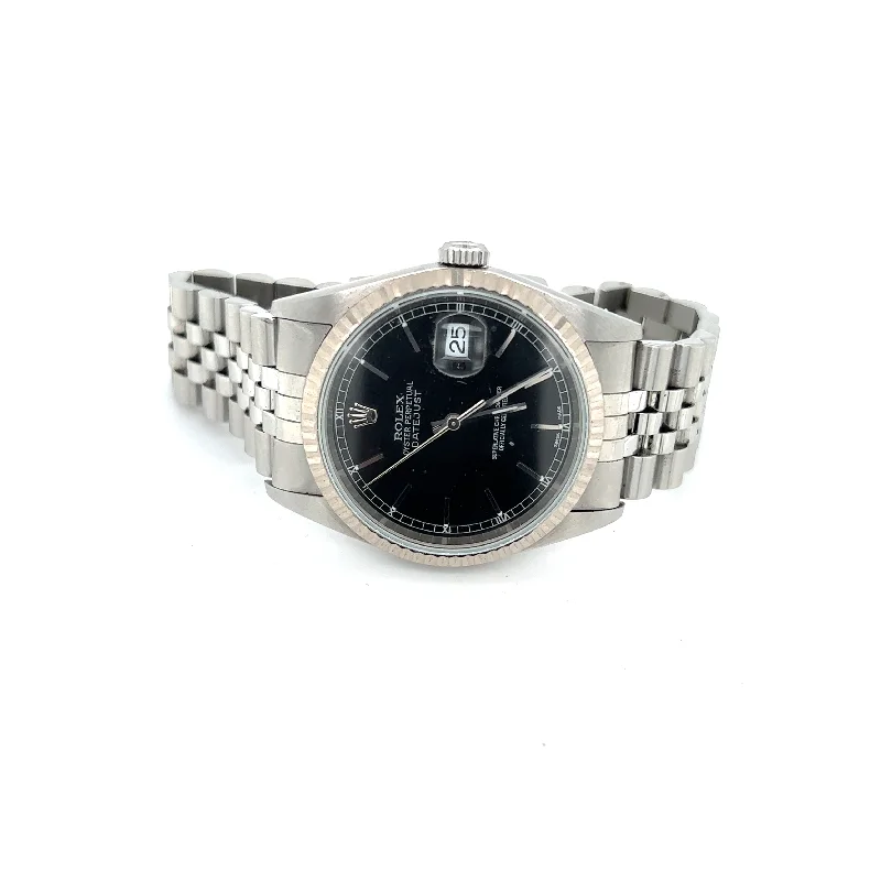 Necklaces and pendants with lotus flower designs for a spiritual, peaceful vibe-NOS 2001 Rolex Datejust 36 Black Dial