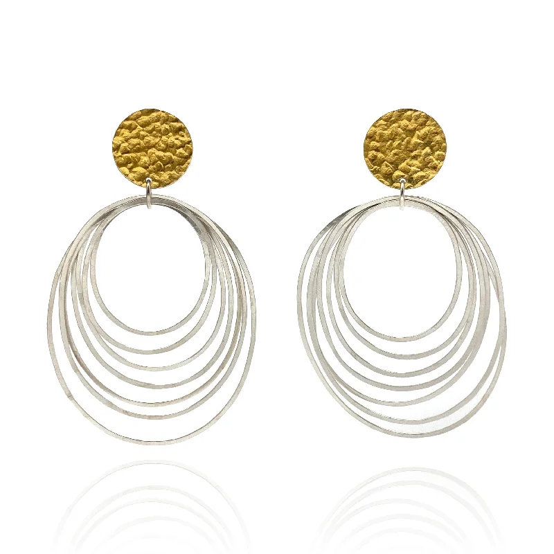 Adjustable Drop Earrings for Custom Fit -22k Gold and Sterling Silver Ripple Earrings