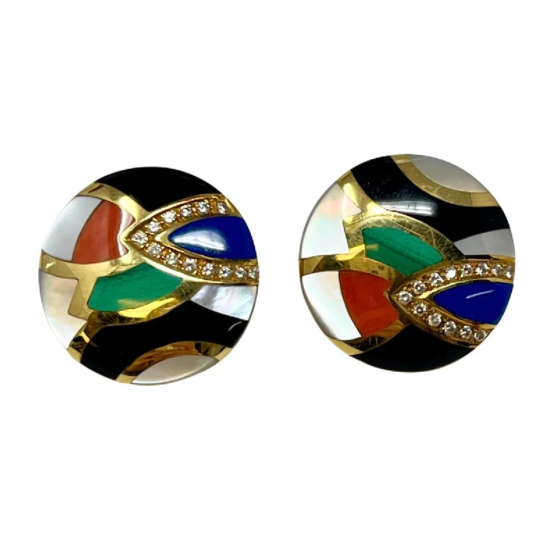 Drop Earrings for Mother's Day -Asch Grossbardt 18K Gold Earrings with Onyx, Malachite and Lapis