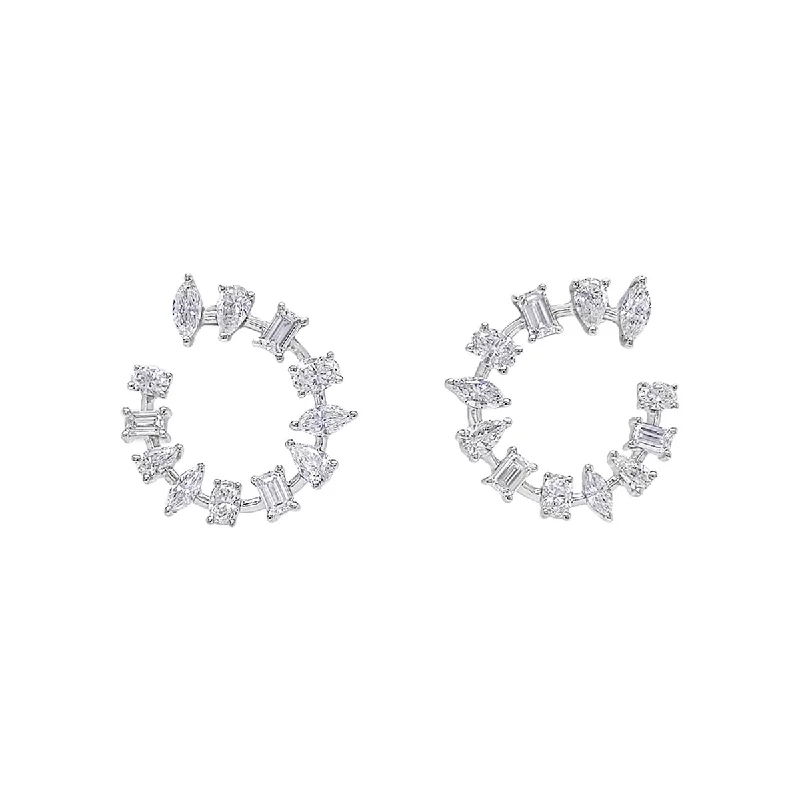 Drop Earrings with Etched Designs -Aster Diamond Earrings in 14kt White Gold (3 5/8ct tw)