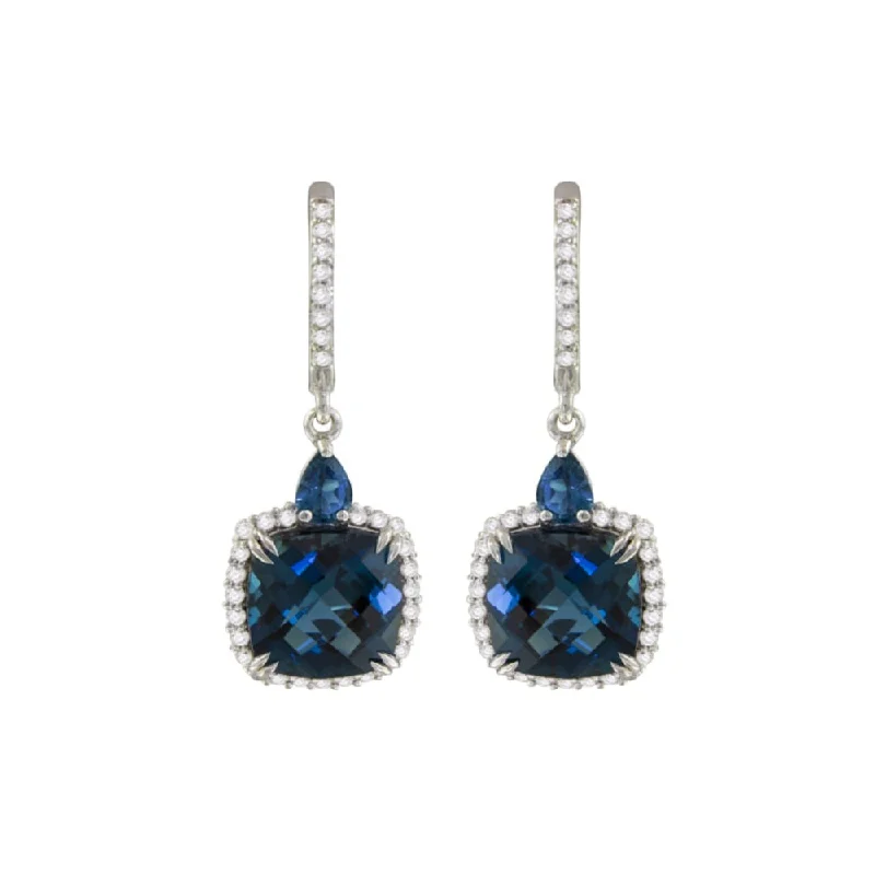 Heavy Duty Drop Earrings for Durability -Bellarri Forever Young 14k Gold Diamond & London Blue Topaz Dangle Earrings