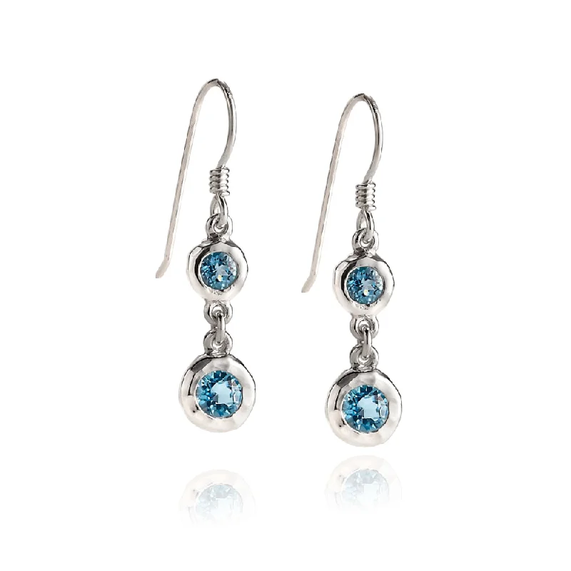 Drop Earrings for Graduation Day -Blue Topaz Ripple Drop Wire Earrings