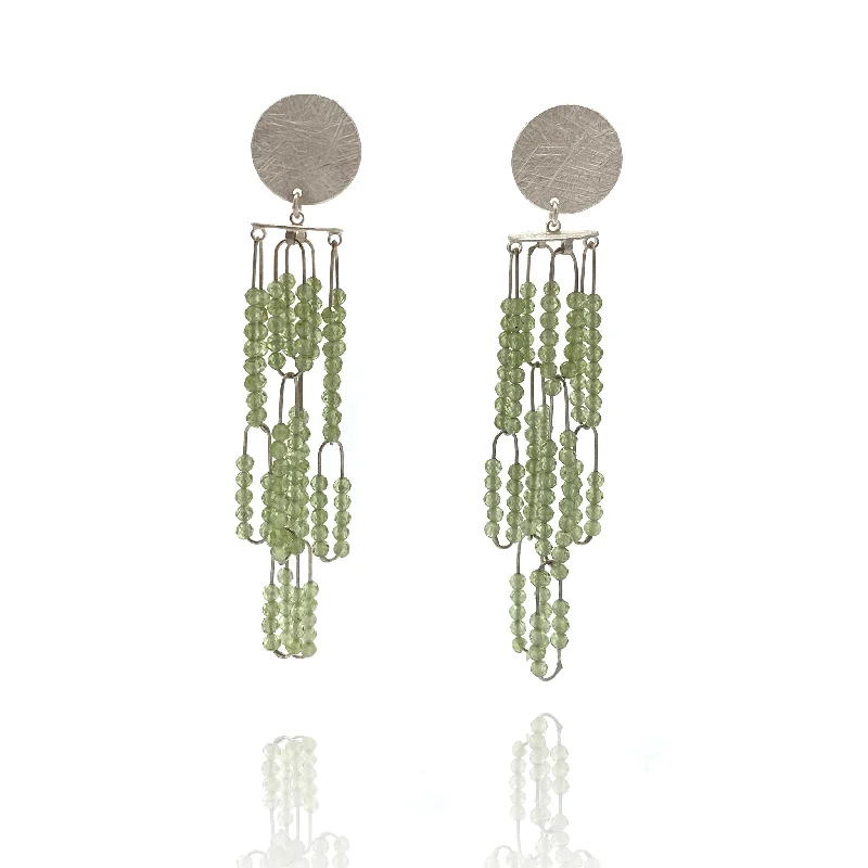 Rhinestone Drop Earrings for Sparkle -Cascading Peridot Earrings