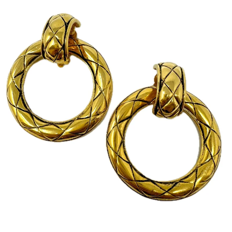 Oval Drop Earrings for Grace -Chanel Vintage Quilted Hoop Earrings