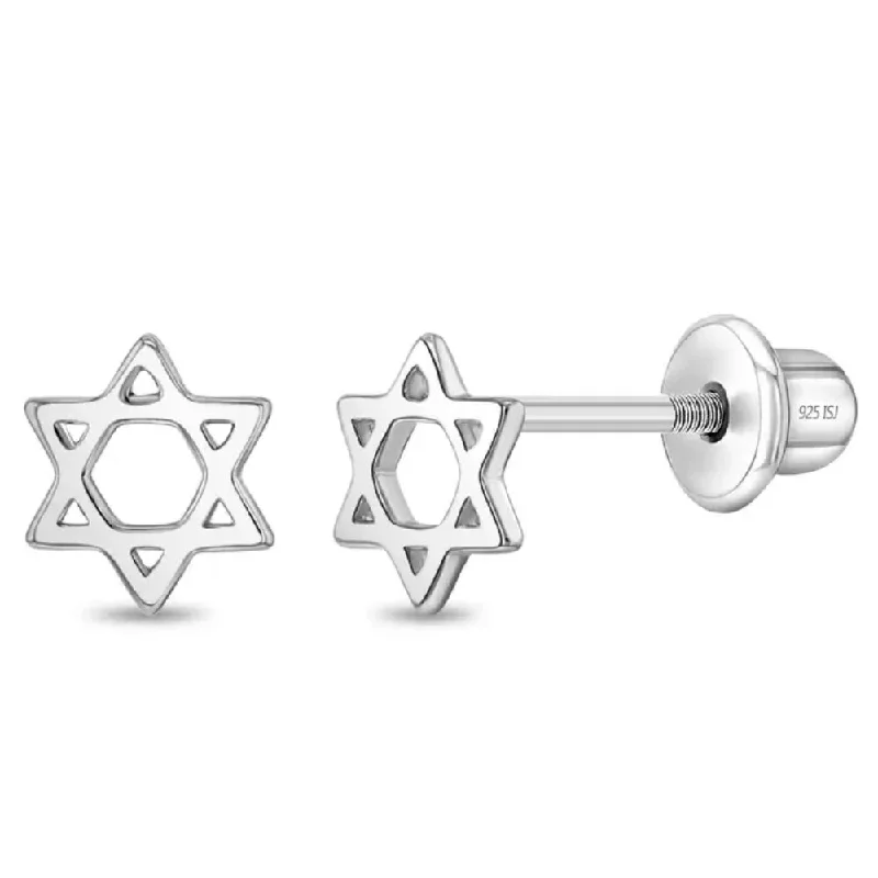 Maximalist Drop Earrings for Bling -Children's Sterling Silver Star of David Screw Back Earrings