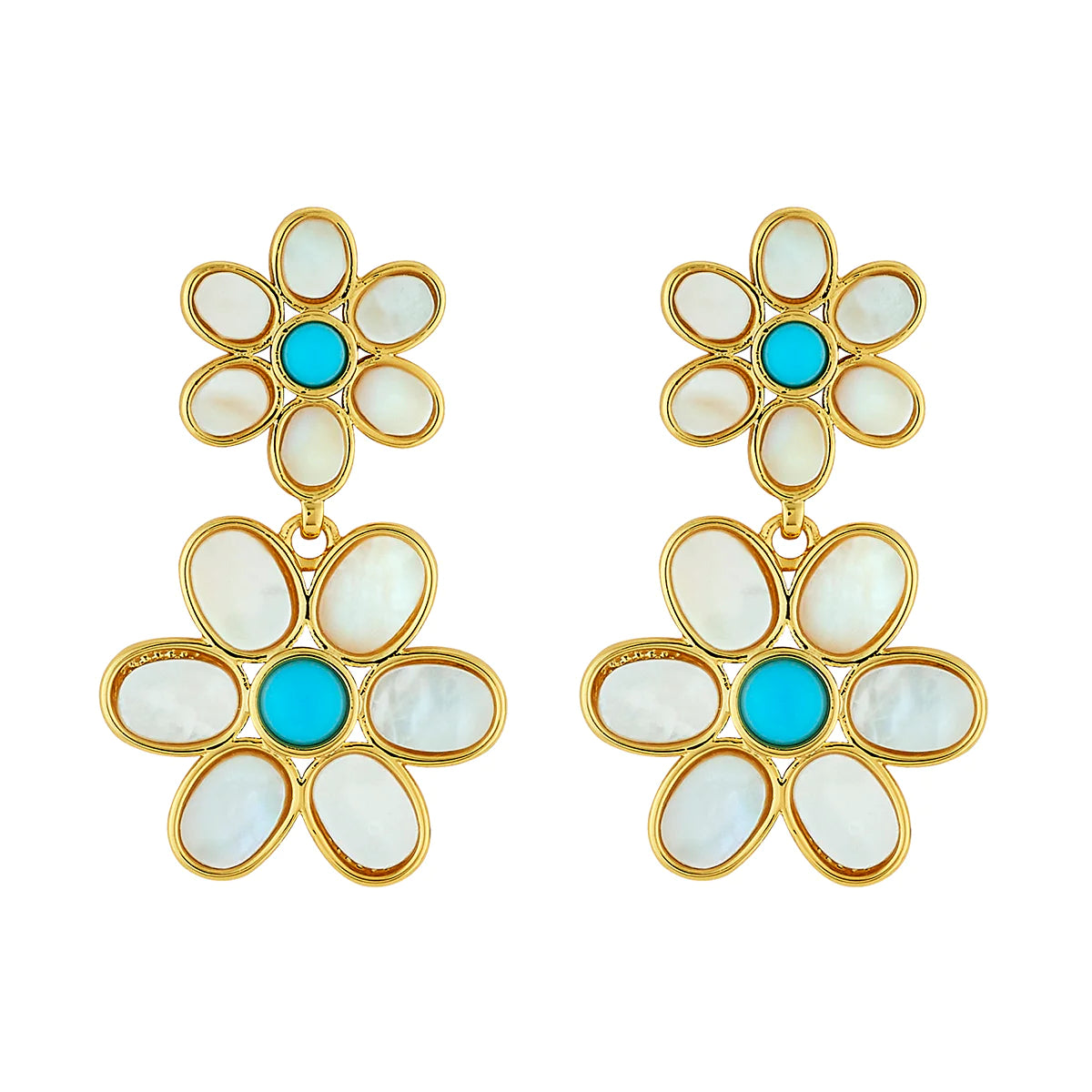 Drop Earrings with Polished Shine -ASHA Double Daisy Turquoise Earrings