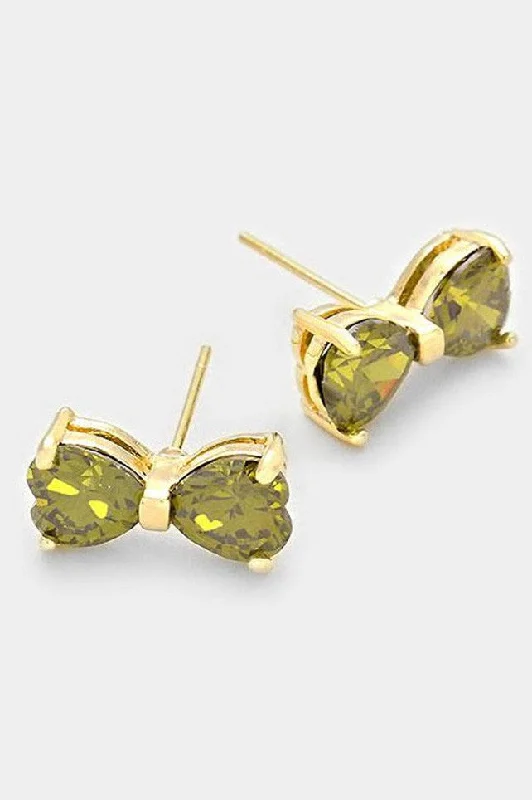 Drop Earrings with Chevron Designs -Crystal Bow Earrings in Olive