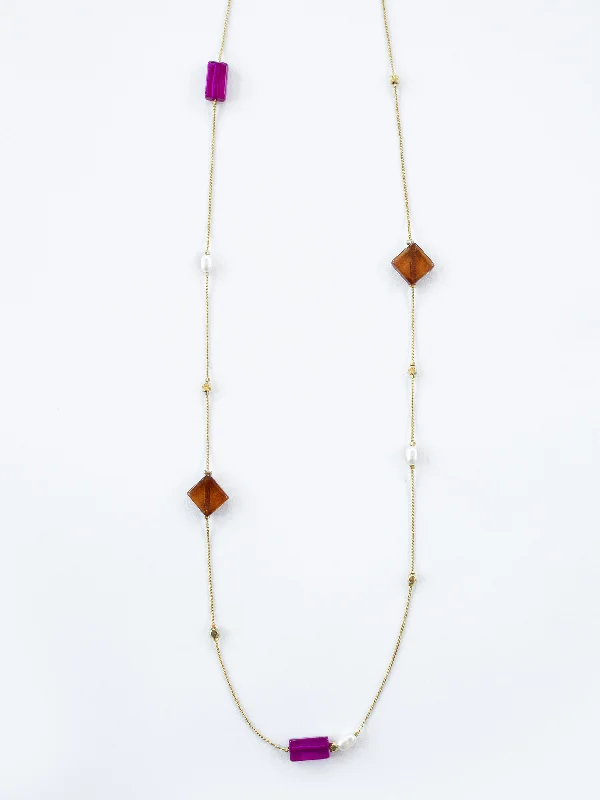 Stunning necklaces and pendants with aquamarine stones for a serene effect-Cubist Necklace - Amber