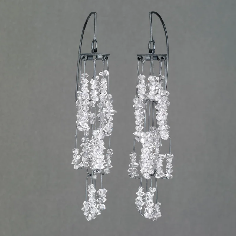 Drop Earrings with Matte Finish -Curtain Tangle Herkimer Diamonds Earrings