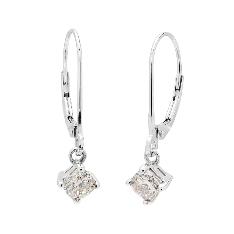 Drop Earrings for Concert Look -Cushion Cut Champagne Diamond Drop Earrings in 14kt White Gold (1ct tw)