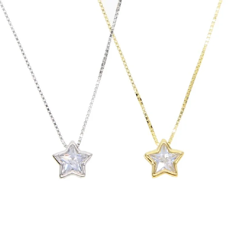 Simple necklaces and pendants with bar pendants for a sleek modern design-CZ Bezel Necklace - Star