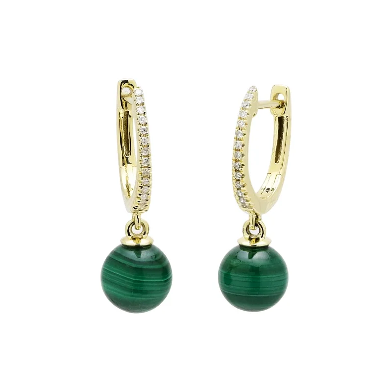 Gold Drop Earrings for Women -Dabakarov Malachite Hoop Earrings in 14kt Yellow Gold with Diamonds (1/10ct tw)