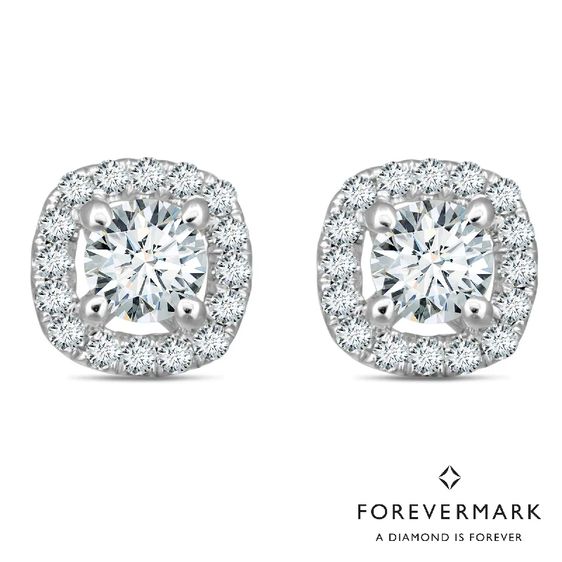 Short Drop Earrings for Subtle -Forevermark Diamond Cushion Halo Earrings in 18kt White Gold (1/3ct tw)