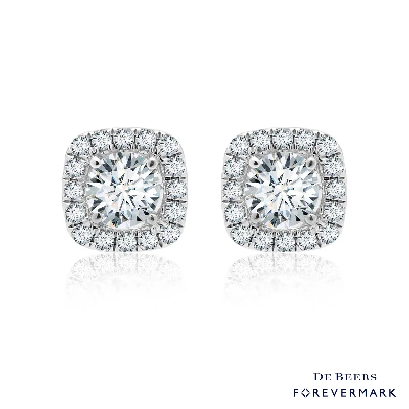 Detachable Drop Earrings with Charms -Forevermark Diamond Cushion Halo Earrings in 18kt White Gold (7/8ct tw)