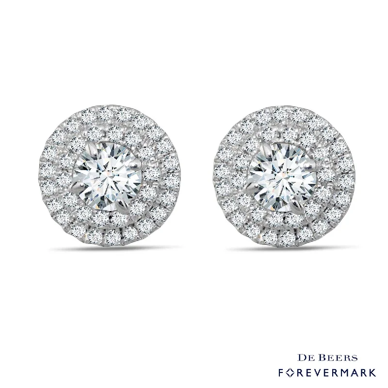 Drop Earrings with Hammered Finish -Forevermark Diamond Halo Earrings in 18kt White Gold (1/2ct tw)