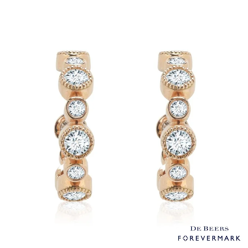 Indian Drop Earrings with Intricacy -Forevermark Tribute Collection Diamond Bezel Hoop Earrings in 18kt Rose Gold (1 1/4ct tw)