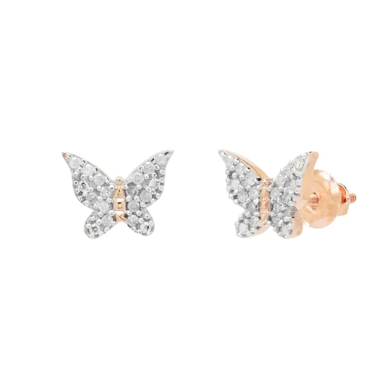 Drop Earrings for Office Wear -Diamond Butterfly Earrings in 10kt White and Rose Gold (1/10ct tw)