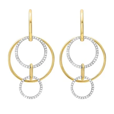 Drop Earrings for School Uniform -Diamond Circle Earrings in 14kt Yellow and White Gold (1/2ct tw)