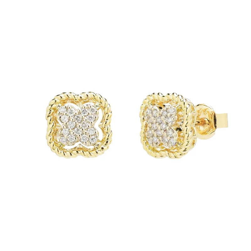 Drop Earrings for Formal Attire -Diamond Clover Earrings in 14kt Yellow and White Gold (1/7ct tw)