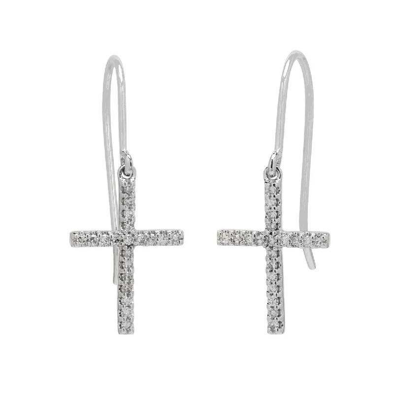 Crystal Drop Earrings for Sparkle -Diamond Cross Earrings in 10kt White Gold (1/7ct tw)