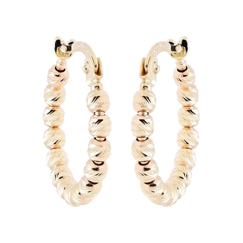 Floral Drop Earrings with Petals -Diamond Cut Bead Hoop Earrings in 14kt Yellow Gold