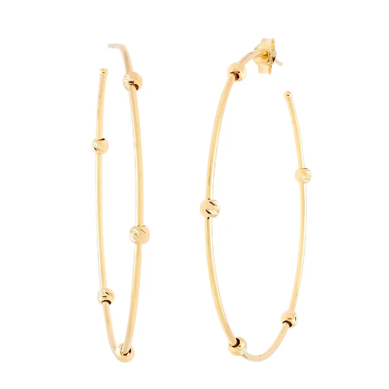 Vintage Drop Earrings with Patina -Diamond Cut Bead Hoop Earrings in 14kt Yellow Gold