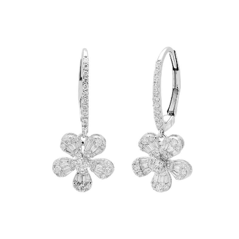 Studded Drop Earrings with Gemstones -Diamond Flower Drop Earrings in 14kt White Gold (3/4ct tw)