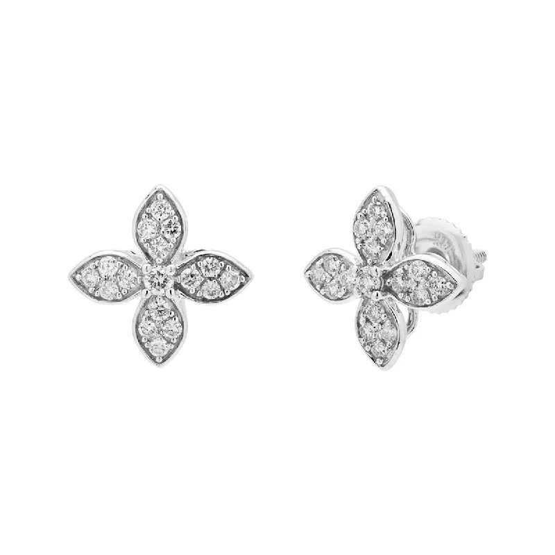 Clip On Drop Earrings for Non Pierced -Diamond Flower Earrings in 14kt White Gold (1/3ct tw)