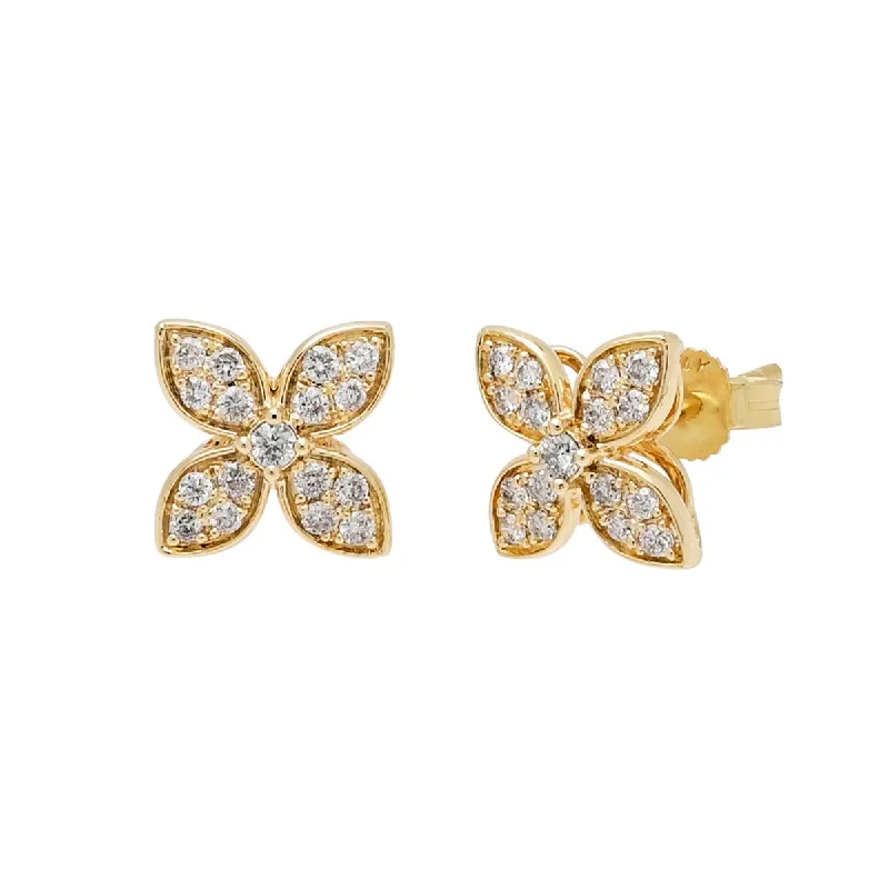 Ethnic Drop Earrings with Tribal Design -Diamond Flower Earrings in 14kt Yellow Gold (1/3ct tw)