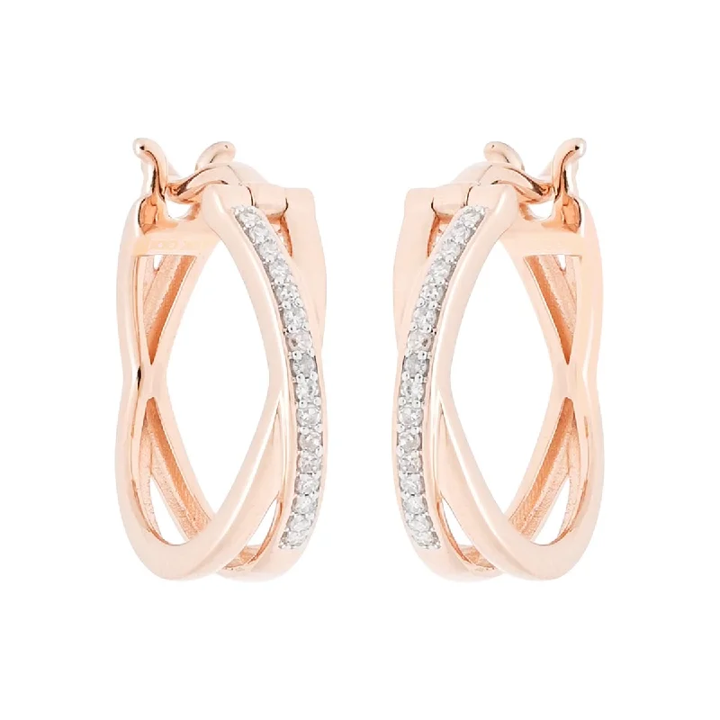 Vintage Drop Earrings with Patina -Diamond Hoop Earrings in 10kt Rose Gold (1/10ct tw)