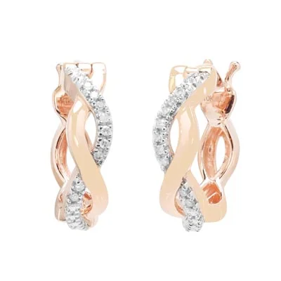 Ethnic Drop Earrings with Tribal Design -Diamond Hoop Earrings in 10kt Rose Gold (1/20ct tw)