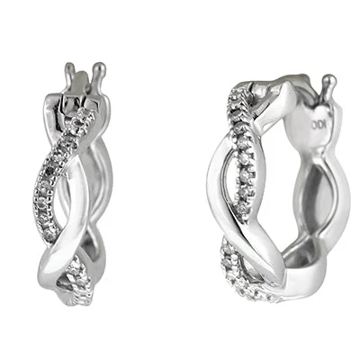 Studded Drop Earrings with Gemstones -Diamond Hoop Earrings in 10kt White Gold (1/20ct tw)