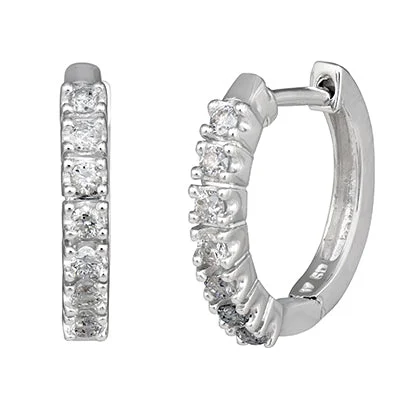 Clip On Drop Earrings for Non Pierced -Diamond Hoop Earrings in 10kt White Gold (1/4ct tw)