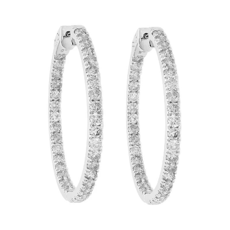 Drop Earrings for Beach Outfit -Diamond Hoop Earrings in 10kt White Gold (5ct tw)