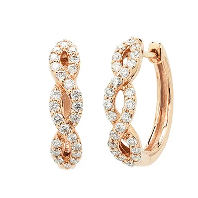 Heavy Duty Drop Earrings for Durability -Diamond Hoop Earrings in 14kt Rose Gold (1/2ct tw)