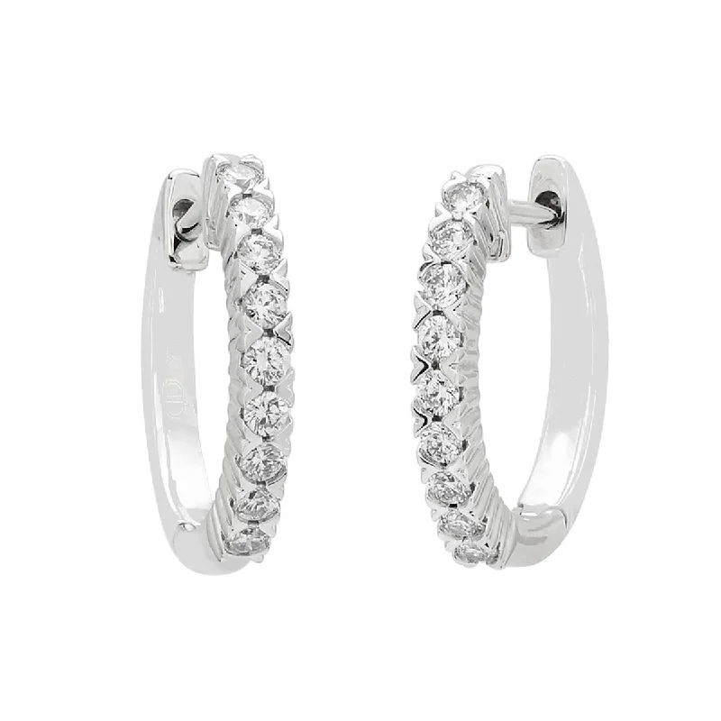 Drop Earrings with Crown Designs -Diamond Hoop Earrings in 14kt White Gold (1/3ct tw)