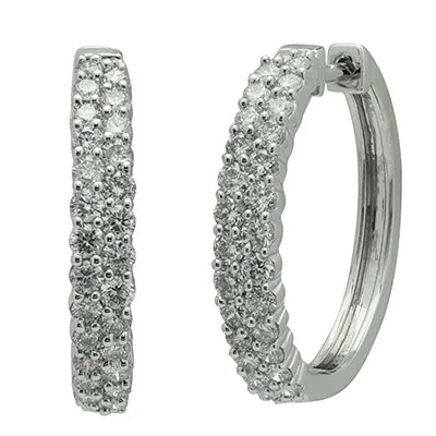 Screw Back Drop Earrings for Security -Diamond Two Row Hoop Earrings in 14kt White Gold (1ct tw)