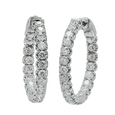 Detachable Drop Earrings with Charms -Diamond Hoop Earrings in 14kt White Gold (3ct tw)