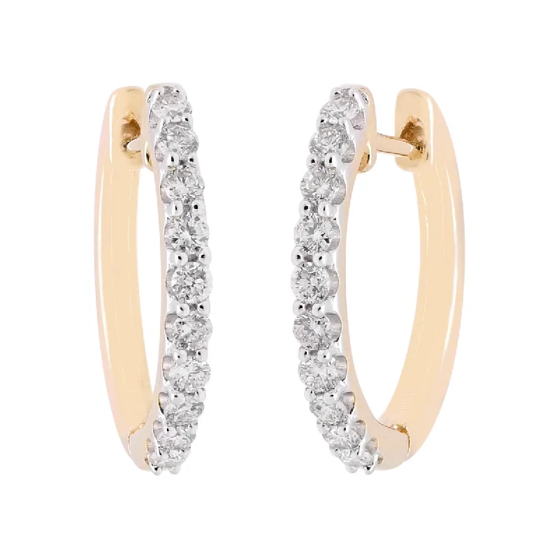 Drop Earrings with Textured Surface -Diamond Hoop Earrings in 14kt Yellow Gold (1/3ct tw)