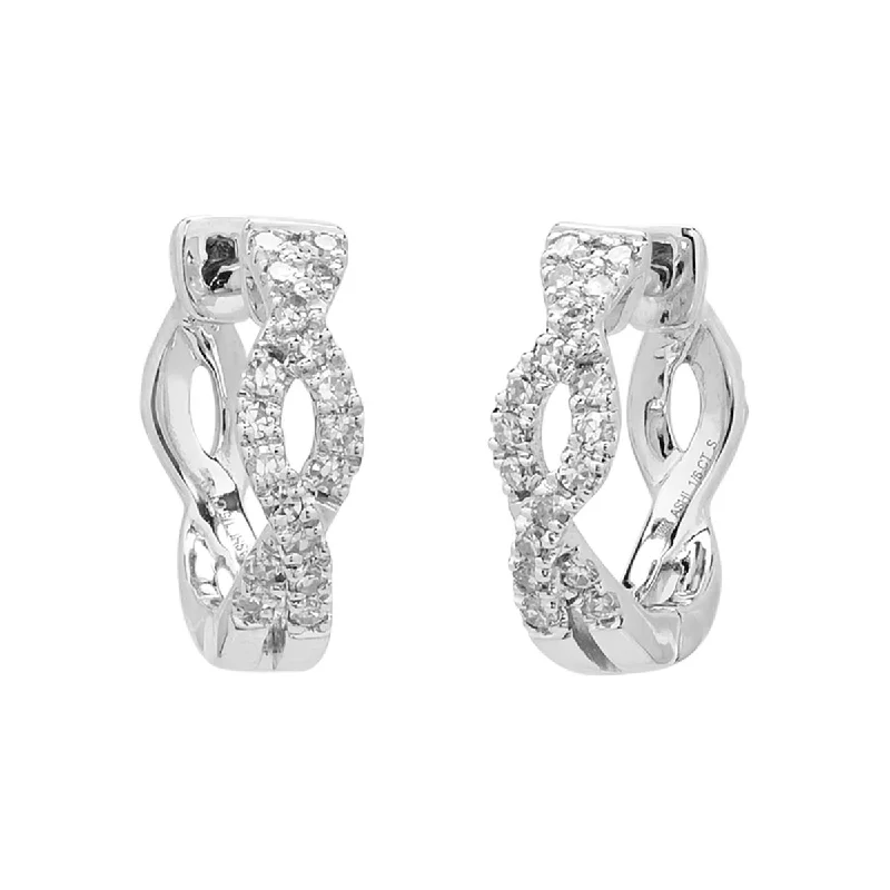 Long Drop Earrings for Dramatic -Diamond Huggie Hoop Earrings in 10kt White Gold (1/7ct tw)