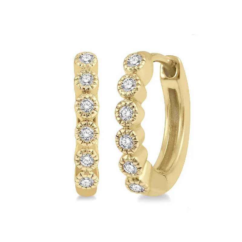 Heart Shaped Drop Earrings for Love -Diamond Huggie Hoop Earrings in 10kt Yellow Gold (1/10ct tw)