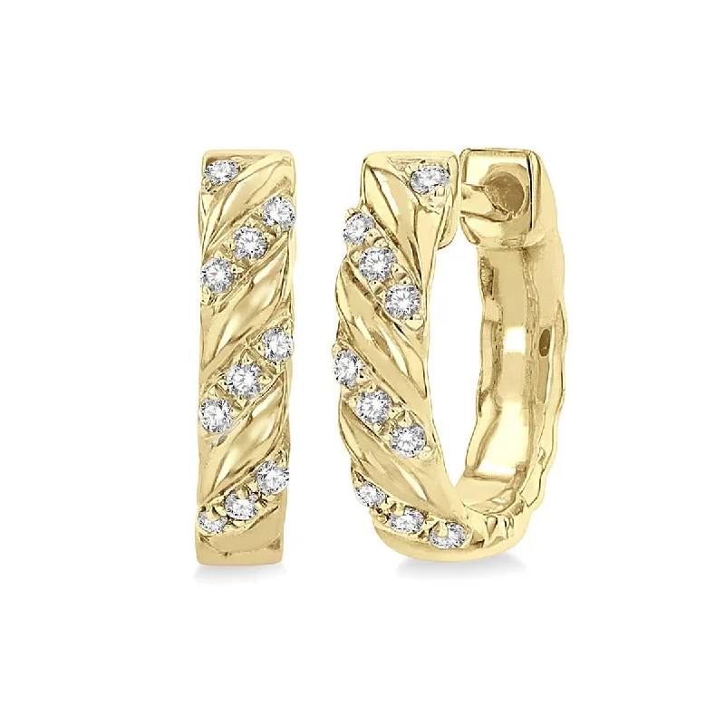 Short Drop Earrings for Subtle -Diamond Huggie Hoop Earrings in 10kt Yellow Gold (1/10ct tw)