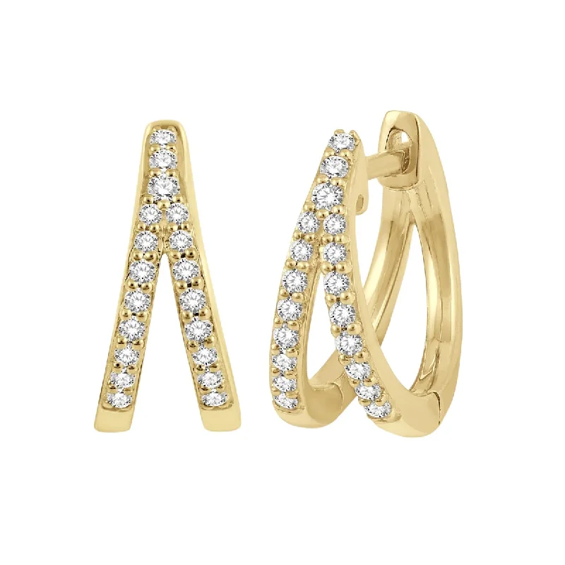 Large Drop Earrings for Statement -Diamond Huggie Hoop Earrings in 10kt Yellow Gold (1/5ct tw)