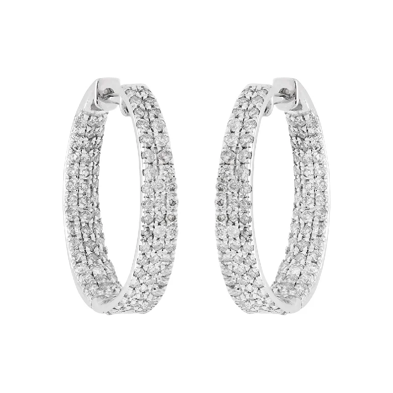 Drop Earrings for Office Wear -Diamond Inside Out Hoop Earrings in 10kt White Gold (1ct tw)