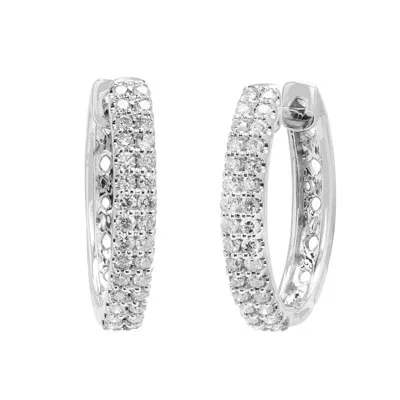 Hippie Drop Earrings with Beads -Diamond Oval Hoop Earrings in 14kt White Gold (1/2ct tw)