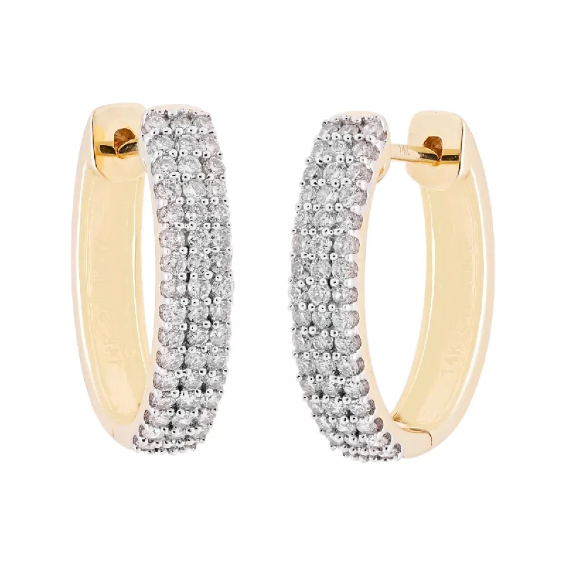 Drop Earrings with Hammered Finish -Diamond Oval Hoop Earrings in 14kt Yellow Gold (1/2ct tw)