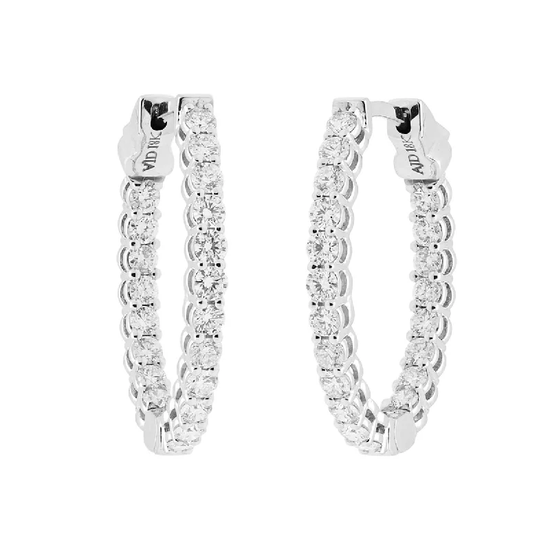 Heavy Duty Drop Earrings for Durability -Diamond Oval Hoop Earrings in 18kt White Gold (1 1/5ct tw)