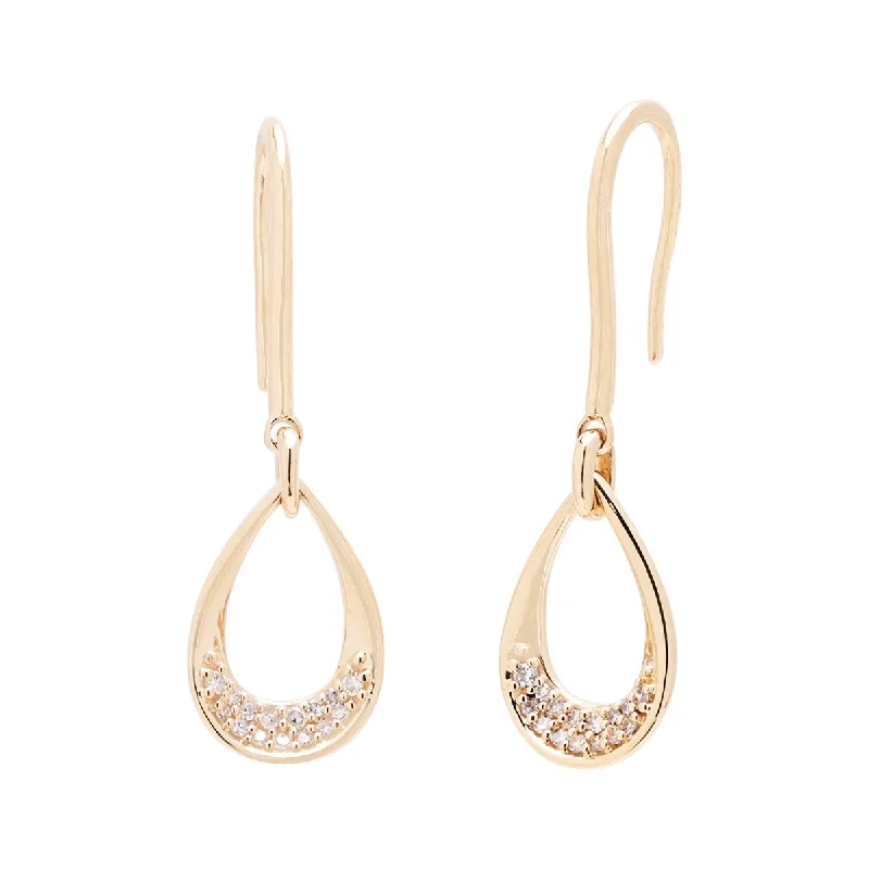 Drop Earrings for Engagement Party -Diamond Pear Shape Drop Earrings in 10kt Yellow Gold (1/10ct tw)