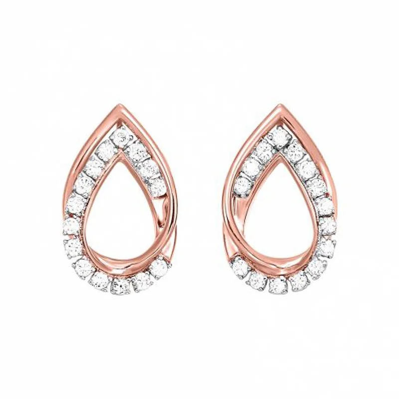 Heavy Duty Drop Earrings for Durability -Diamond Pear Shape Earrings in 10kt Rose Gold (1/7ct tw)